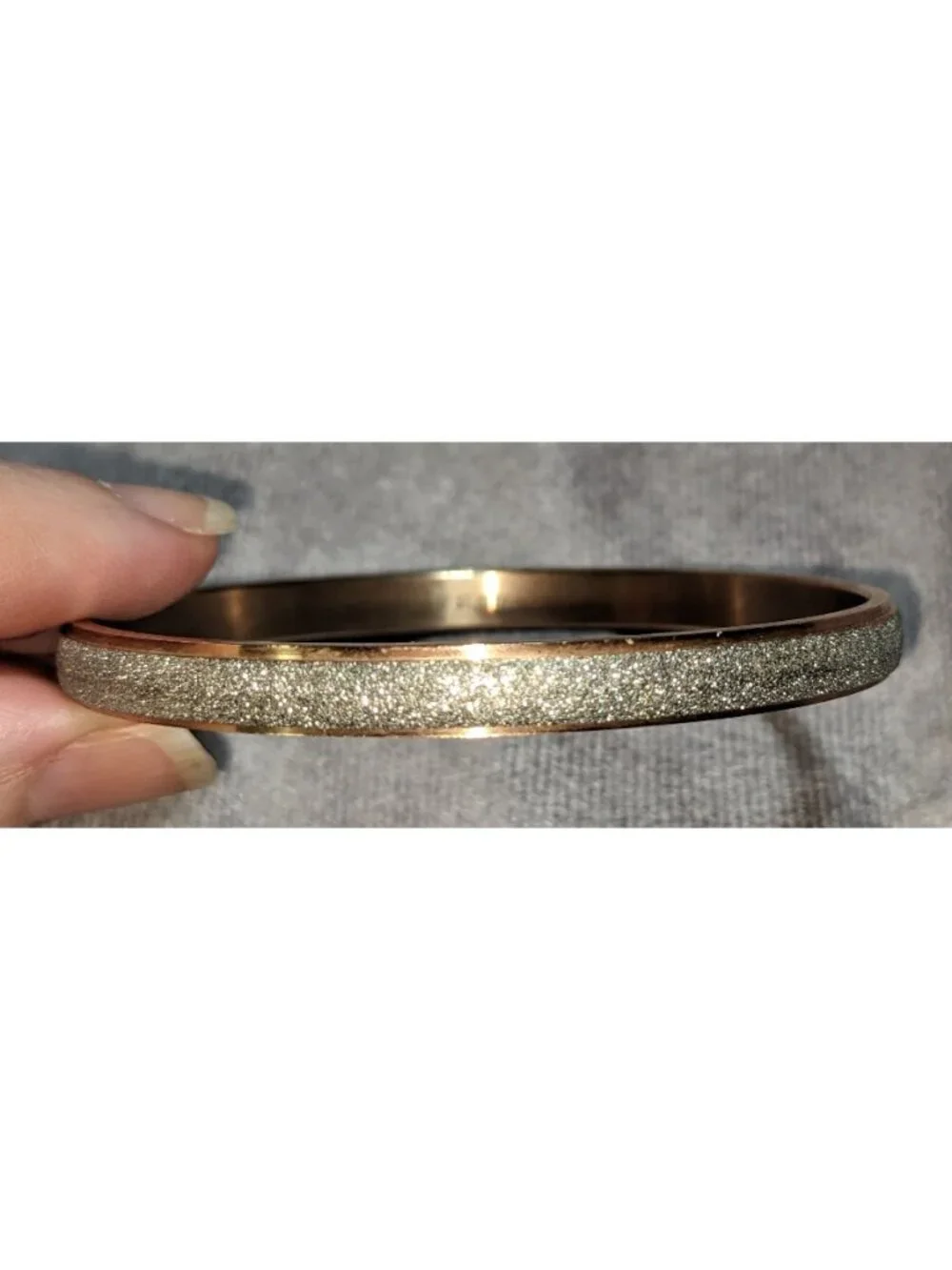Glam Luxe Signed D Stainless Steel Rose Gold Glitter Bangle Bracelet